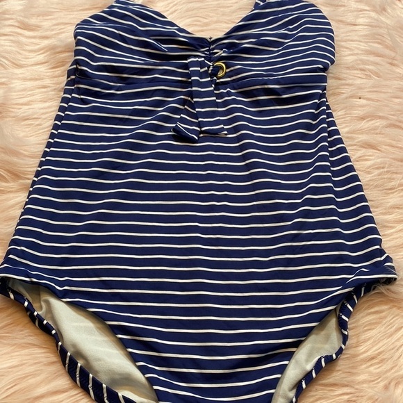 BEACH by Melissa Odabash One Piece Blue White Stripe Swimsuit sz S - Picture 7 of 9